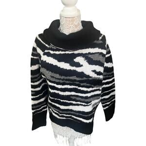 RD Style Black & White Zebra Print Sweater With Cowl Neck-Womens Size Medium-EUC